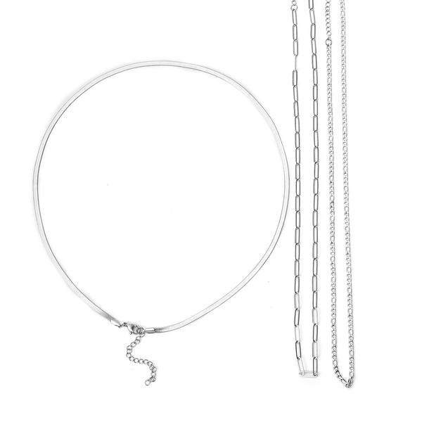 Set of 3 -  Necklace Pure White Stainless Steel