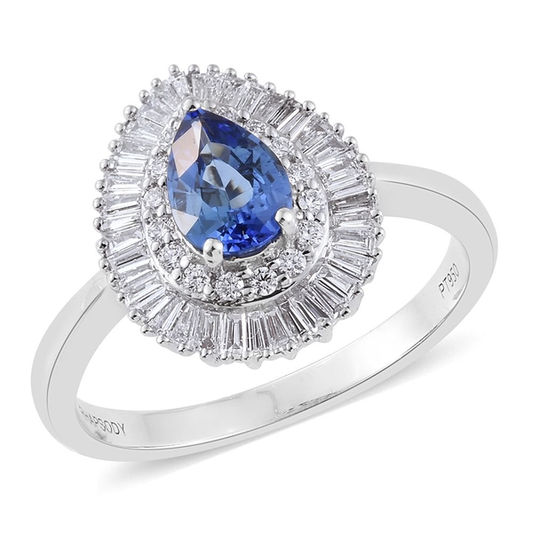 RHAPSODY 950 Platinum AAAA Ceylon Blue Sapphire (Pear), Diamond (VS-E-F) Ring 1.250 Ct. Metal wt 5.0