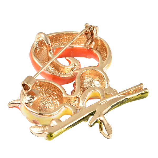 Orange and White Austrian Crystal Enamelled Brooch Come Pendant in Yellow Gold Tone