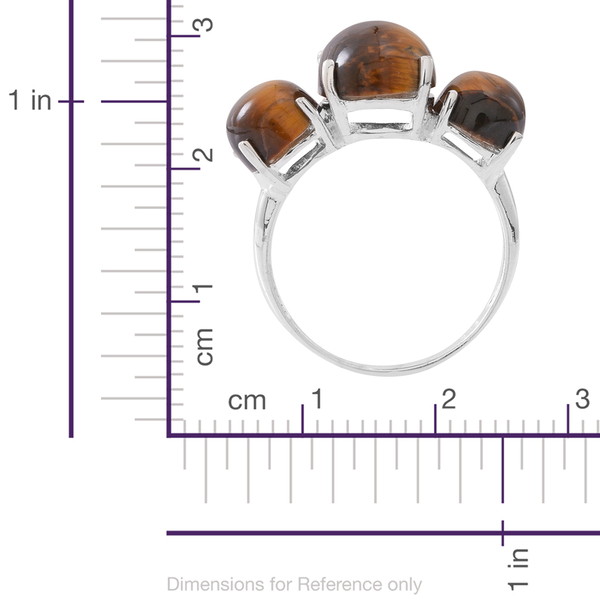 African Tigers Eye (Ovl) 3 Stone Ring in Sterling Silver 15.000 Ct.