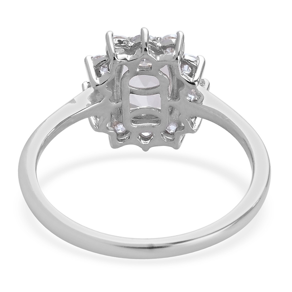 Santa Teresa Aquamarine and Natural Cambodian Zircon Halo Ring in Platinum Overlay Sterling Silver 1.32 Ct.