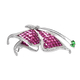 Lustro Stella Simulated Ruby, Simulated Peridot and Simulated Diamond Butterfly Brooch in Rhodium Overlay Sterling Silver, Silver wt. 9.00 gms