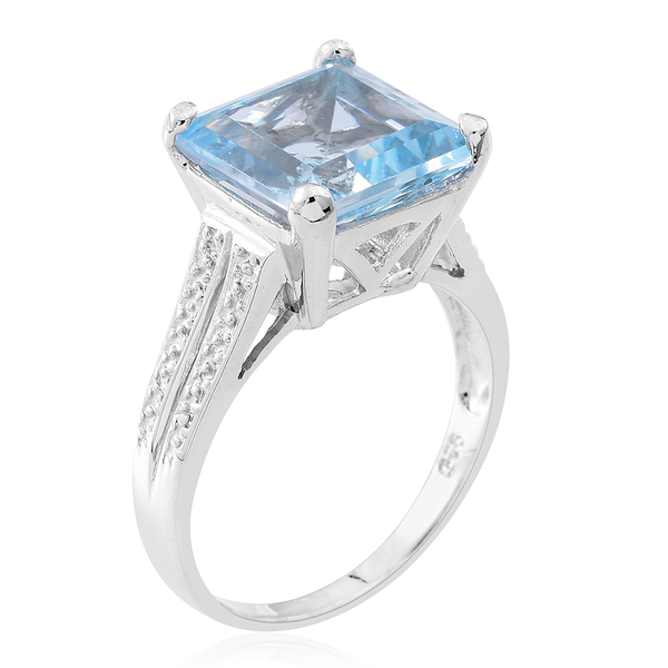 Sky Blue Topaz (Sqr) Solitaire Ring in Rhodium Plated Sterling Silver 8.000 Ct.