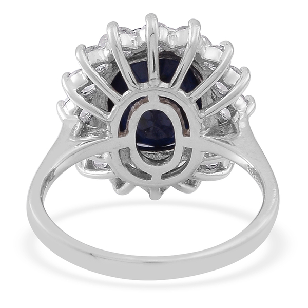 Blue Sapphire (Ovl 5.75 Ct), White Topaz Ring in Rhodium Plated Sterling Silver 7.250 Ct.