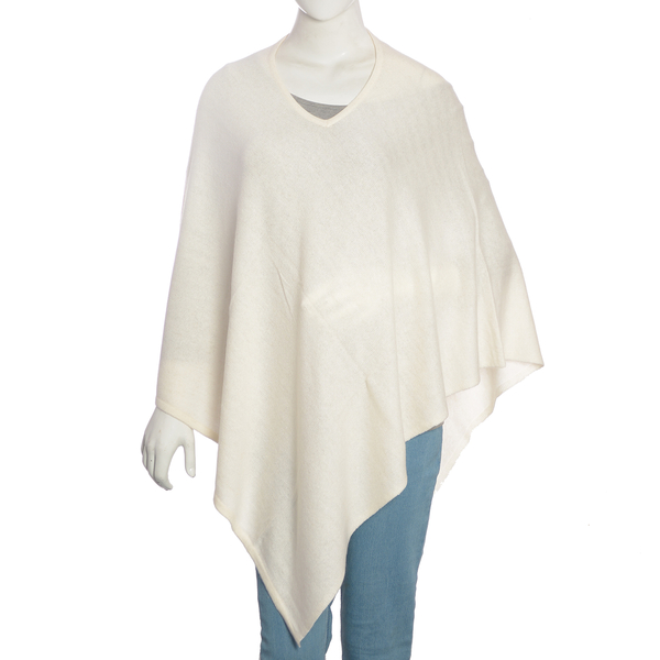 Limited Available - 100%  Cashmere Pashmina Wool Poncho - Cream  (Free Size)
