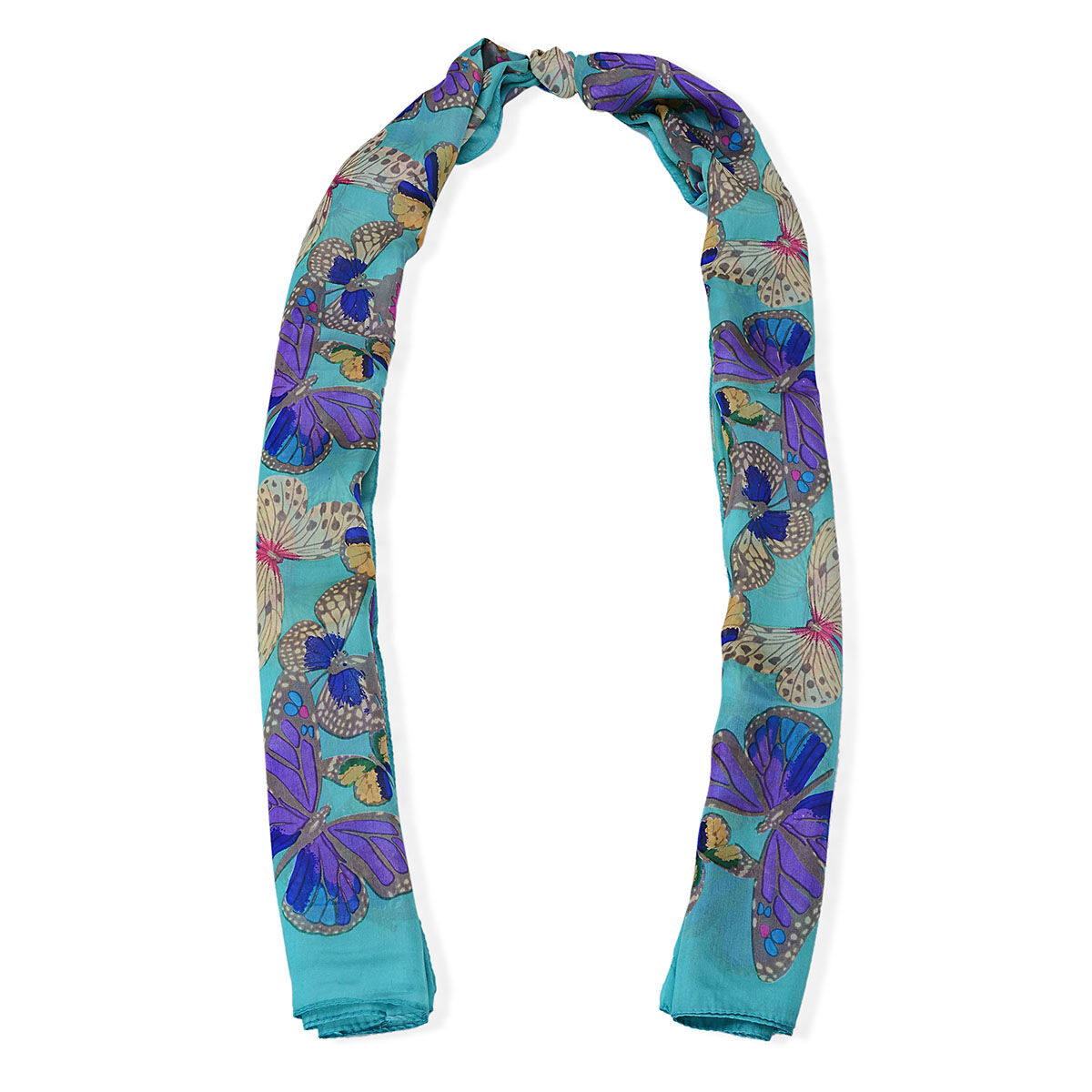 High Quality Mulberry Silk (30-36 GSM) Multi Colour Butterfly Printed Turquoise Colour Scarf (Size 170x100 Cm)