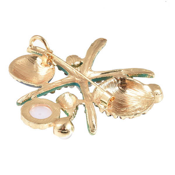 Multi Colour Austrian Crystal and Simulated Pearl Marine Life Enamlled Brooch Come Pendant in Yellow Gold Tone