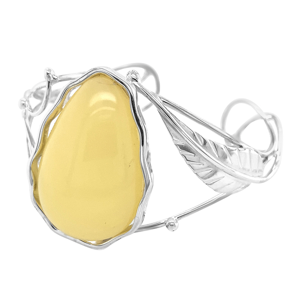 Natural Butterscotch Amber Cuff Bangle (Size 7.5) in  Sterling Silver, Silver Wt. 20.30 Gms