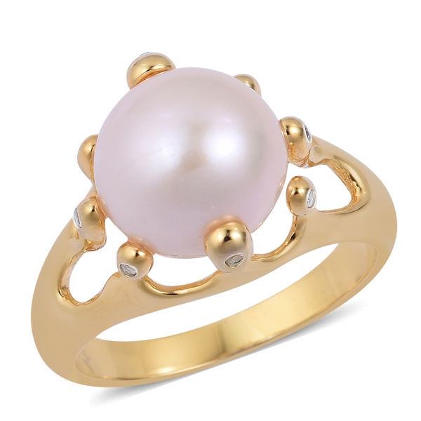 LucyQ Edison Pearl (Rnd 11 MM), White Topaz Ring in Yellow Gold Overlay Sterling Silver.