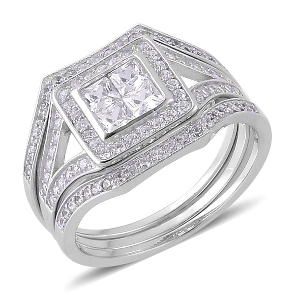 AAA Simulated White Diamond 3 Ring Set in Platinum Overlay Sterling Silver