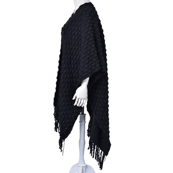 Black Colour Knitted Poncho (Size 110x90 Cm)