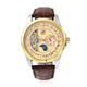 GENOA Automatic Mechanical Movement Skeleton Golden Dial Water Resistant Watch with Brown Strap