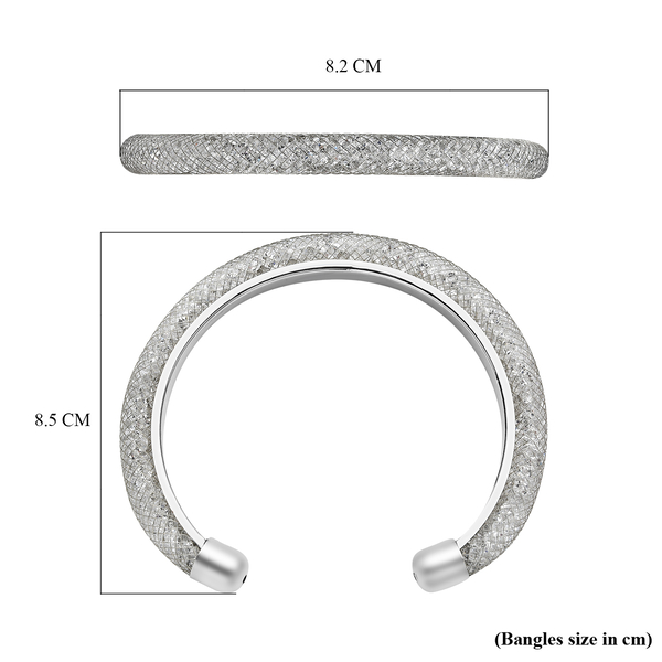 White Austrian Crystal Cuff Bangle (Size 7.5) in Silver Tone