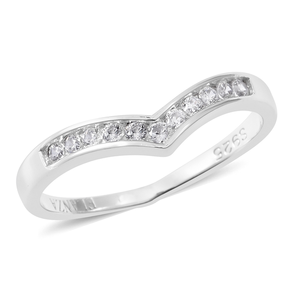 ELANZA Simulated Diamond Wishbone Ring in Rhodium Plated Sterling Silver