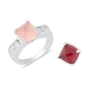 Sundays Child - African Ruby (FF) and Rose Quartz, Natural Cambodian Zircon Detachable Stone Ring in
