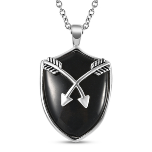 Black Agate Arrow Pendant with Chain (Size 24) in Stainless Steel 26.30 Ct.