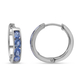 Ceylon Sapphire Hoop Earrings with Clasp in Rhodium Overlay Sterling Silver 1.60 Ct.