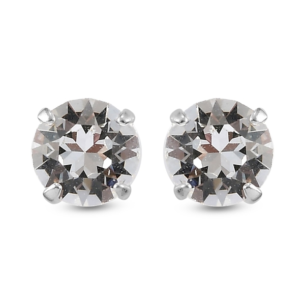 Lustro Stella - White Crystal Stud Earrings (with Push Back) in Sterling Silver