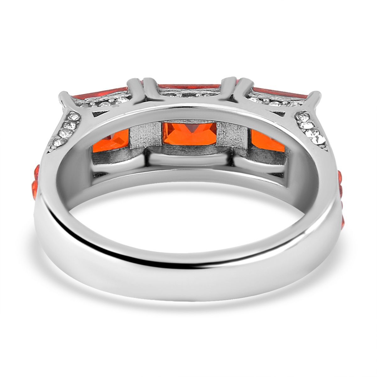 2 Piece Set - Simulated Orange Sapphire Ring and Earrings in Stainless Steel