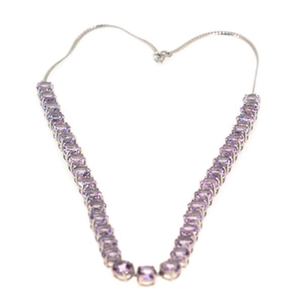 Rose De France Amethyst (Rnd) Necklace (Size 18) in Rhodium Plated Sterling Silver 45.000 Ct.