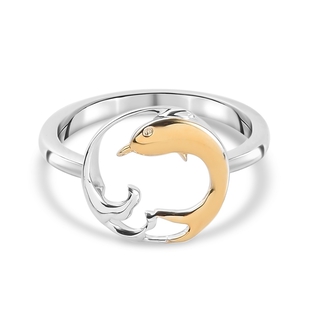 Platinum and Yellow Gold Overlay Sterling Silver Dolphin Ring