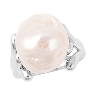 LucyQ -  Freshwater White Baroque Pearl Ring in Rhodium Overlay Sterling Silver