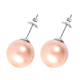 Peach Shell Pearl Stud Earrings (with Push Back) in Rhodium Overlay Sterling Silver