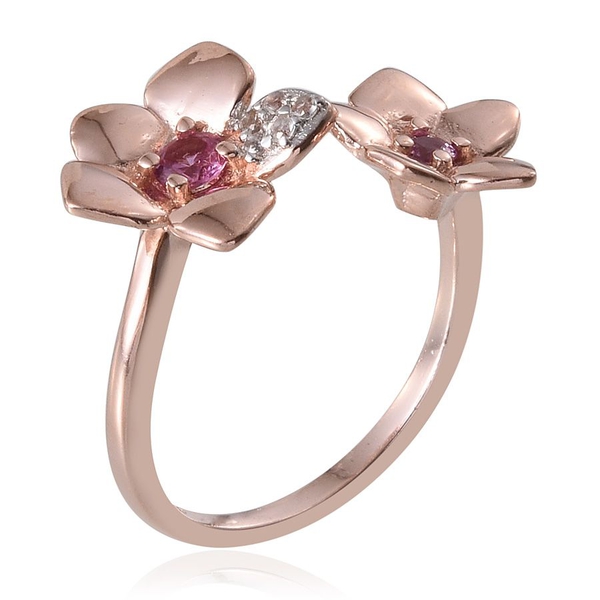 Pink Sapphire (Rnd), White Topaz Ring in Rose Gold Overlay Sterling Silver 0.500 Ct.