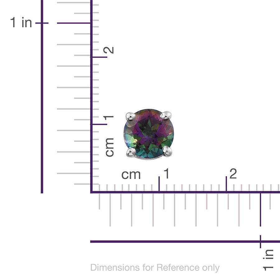 Northern Lights Mystic Topaz (Rnd) Stud Earrings (with Push Back) in Platinum Overlay Sterling Silver 2.000 Ct.