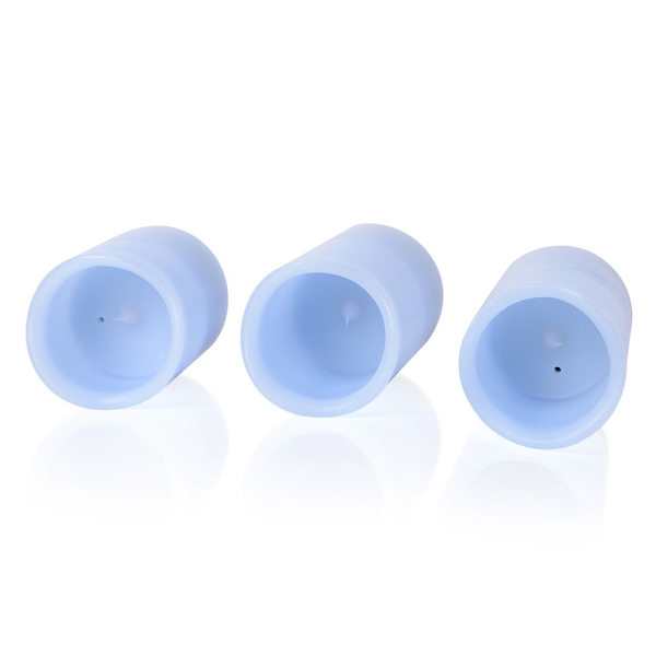 Set of 3 - 12 Colour Changing LED Flameless Wax Blowing Blue Colour Candles with a Remote Control (Size 7.5x10- 7.5x12.5- 7.5x15 cm)