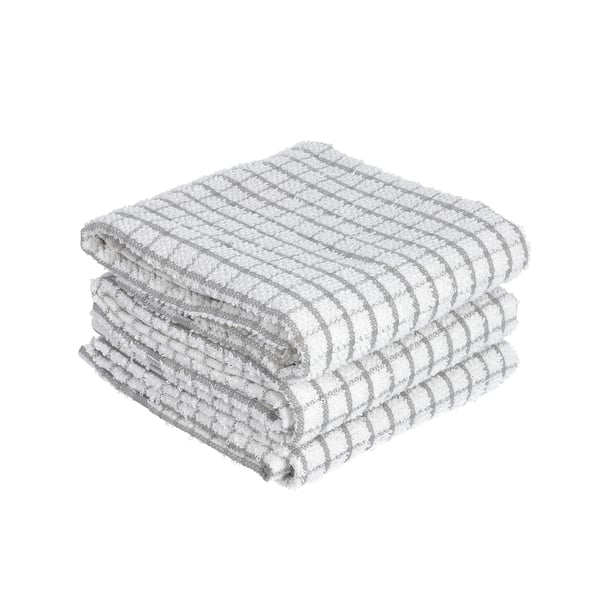 6 Piece Set- 100% Cotton White and Grey Checked Tea Towels(45Lx63Wcm)