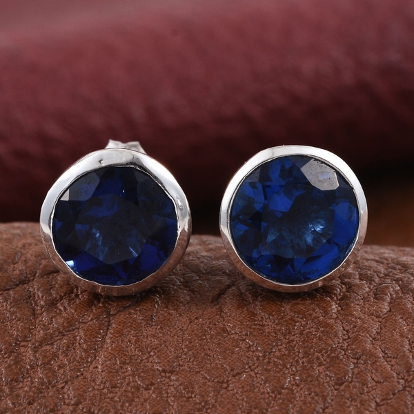 Ceylon Colour Quartz (Rnd) Stud Earrings (with Push Back) in Platinum Overlay Sterling Silver 4.500 Ct.