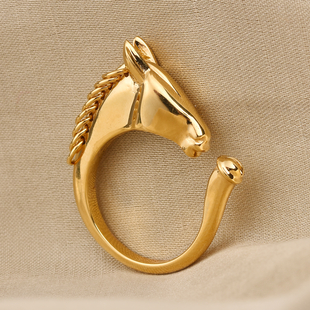 Sundays Child - 14K Gold Overlay Sterling Silver Horse Head Ring, Silver wt. 5.00 Gms