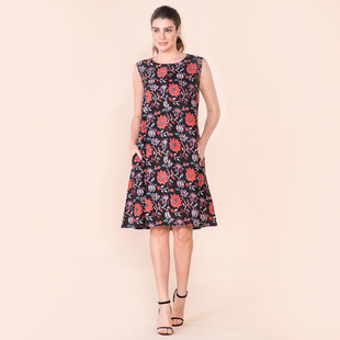 TAMSY Viscose Floral Pattern Sleeveless Dress - Navy