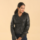 LA MAREY Genuine Leather Lapel Collar Jacket - Black