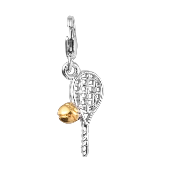 Yellow Gold and Platinum Overlay Sterling Silver Tennis Racket and Ball Charm