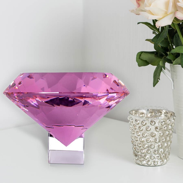 TJC Exclusive Diamond Cut pink Glass Crystal with Stand (20cms) in a Gift Box-pink