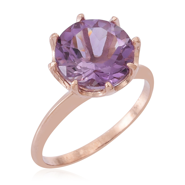 AA Rose De France Amethyst (Rnd) Solitaire Ring in Rose Gold Overlay Sterling Silver 3.500 Ct.