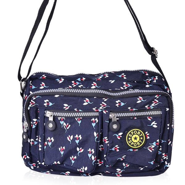 Navy, Black and Multi Colour Floral Pattern Multi Pocket Waterproof Crossbody Bag with Adjustable Sh