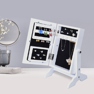 Portable Jewellery Cabinet with Standing Mirror - White
