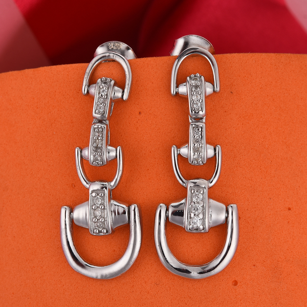Sundays Child - Natural Cambodian Zircon Snaffle Dangle Earrings (with Push Back) in Platinum Overla