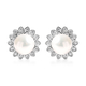 Freshwater Pearl and Simulated Diamond Sunflower Earrings (with Push Back) in Rhodium Overlay Sterli
