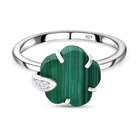 Malachite and Natural Cambodian Zircon Floral Ring (Size O) in Sterling Silver 3.84 Ct.
