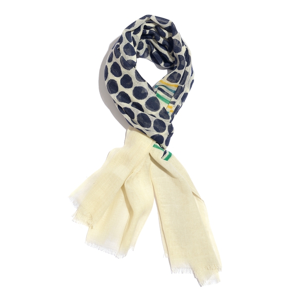 100% Merino Wool Black, Off White and Multi Colour Polka Dots Printed Scarf (Size 180x70 Cm)