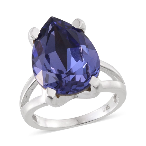 Lustro Stella  - Tanzanite Colour Crystal (Pear) Solitaire Ring in Sterling Silver