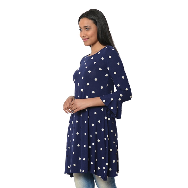 Navy Blue and White Colour Polka Dots Printed Dress (Size L)