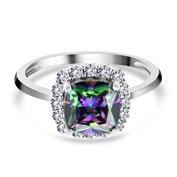 ELANZA Simulated Mystic Topaz and Simulated Diamond Ring in Rhodium Overlay Sterling Silver