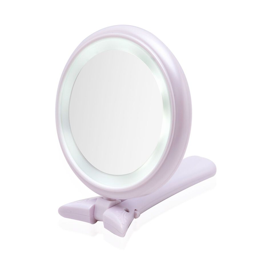 Hand Held Mirror with LED Light on Both Sides (Size 24.6x12.8x2 Cm