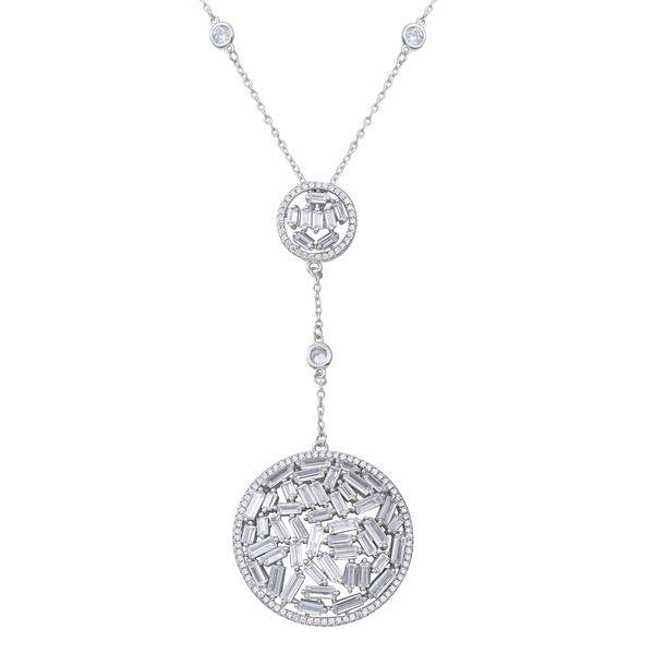ELANZA Simulated Diamond Designer Necklace 18 Inch with 2 inch Extender in Rhodium Plated Silver