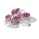 Lustro Stella Simulated Ruby and Simulated Diamond Butterfly Brooch in Rhodium Overlay Sterling Silver